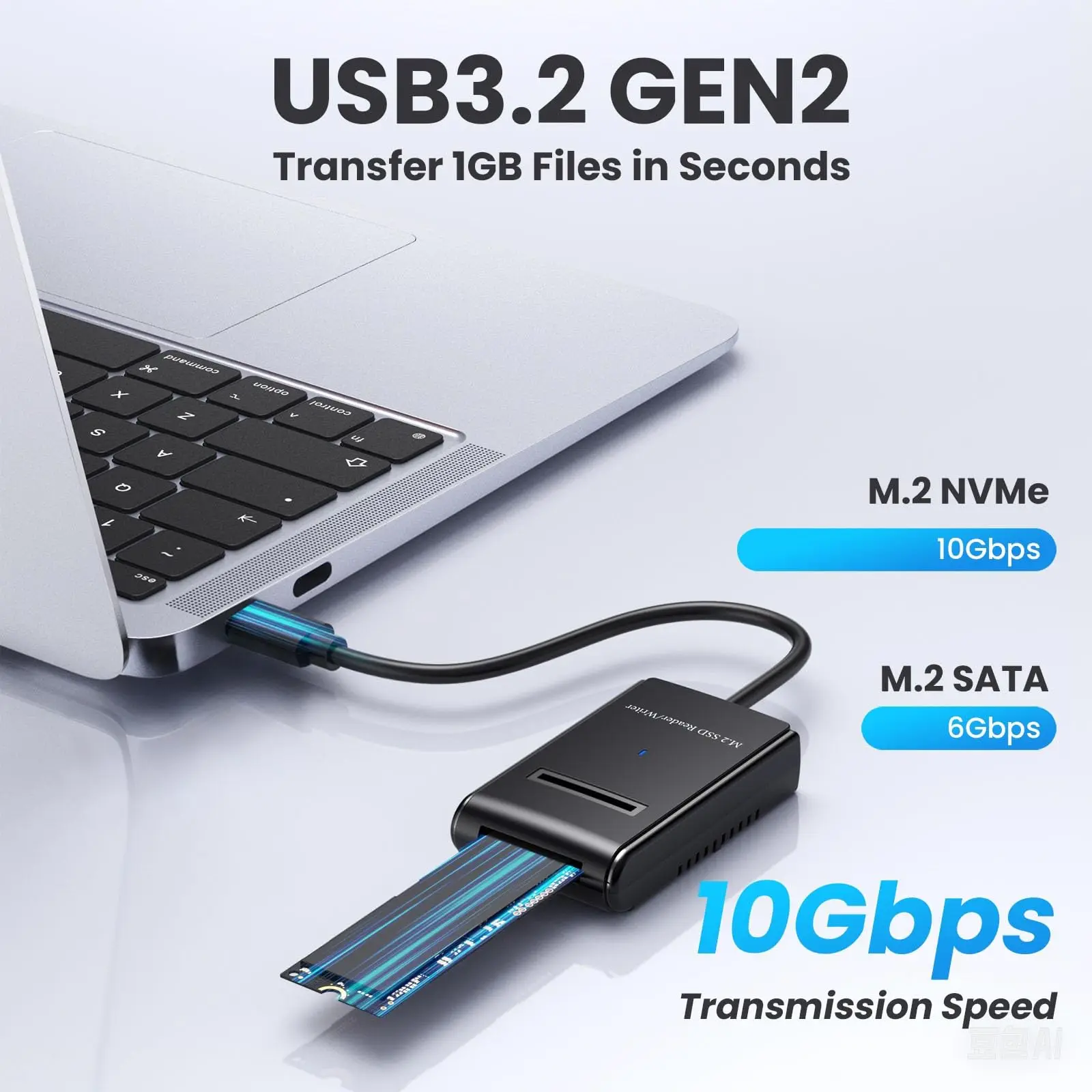 Hannord M.2 SSD Case 10Gbps Dual M.2 SATA/NVMe SSD a USB 3,1 carcasa externa tipo C adaptador SSD para NVME PCIE NGFF SATA Box