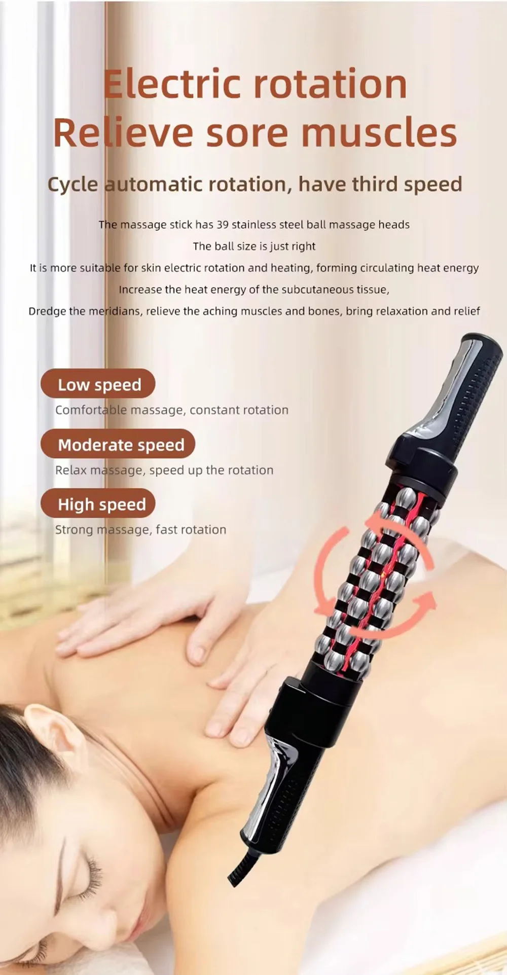 Beheizter Massageroller mit rotem Licht, elektrisches rotierendes Körpermassagegerät zur Gewichtsreduktion, Muskelentspannung, Anti-Cellulite, Heimgebrauch – Detail 8