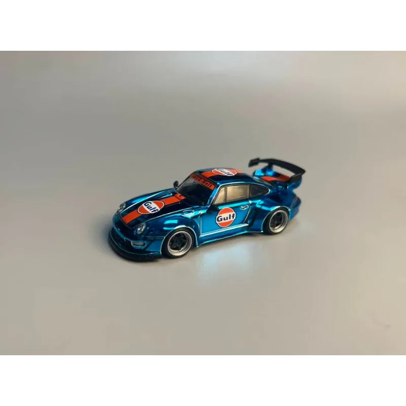 Flame 1:64 Porsche RWB 993 & 964 Chrome bleu livrée du golfe acrylique boîte d'affichage alliage voiture modèle Collection ornement cadeau jouets