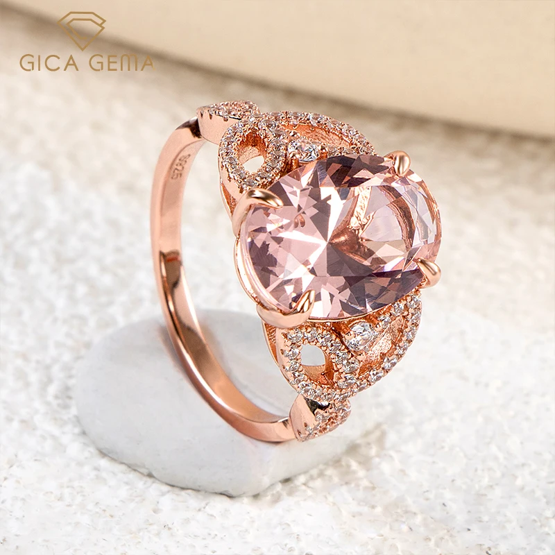 Gica Gema 100% 925 Sterling Silver Created Moissanite Morganite Gemstone Wedding Engagement Diamonds Ring Fine Jewelry Wholesale