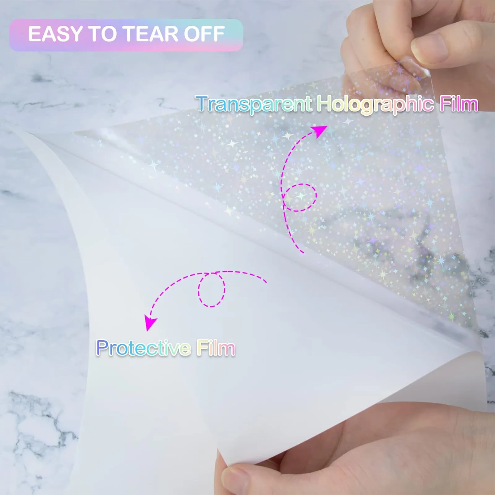 20/40 Sheets A4 Clear Holographic Cold Lamination Film Mixed Styles Waterproof Self-Adhesive Vinyl Sticker Paper 8.3x11.7 Inch
