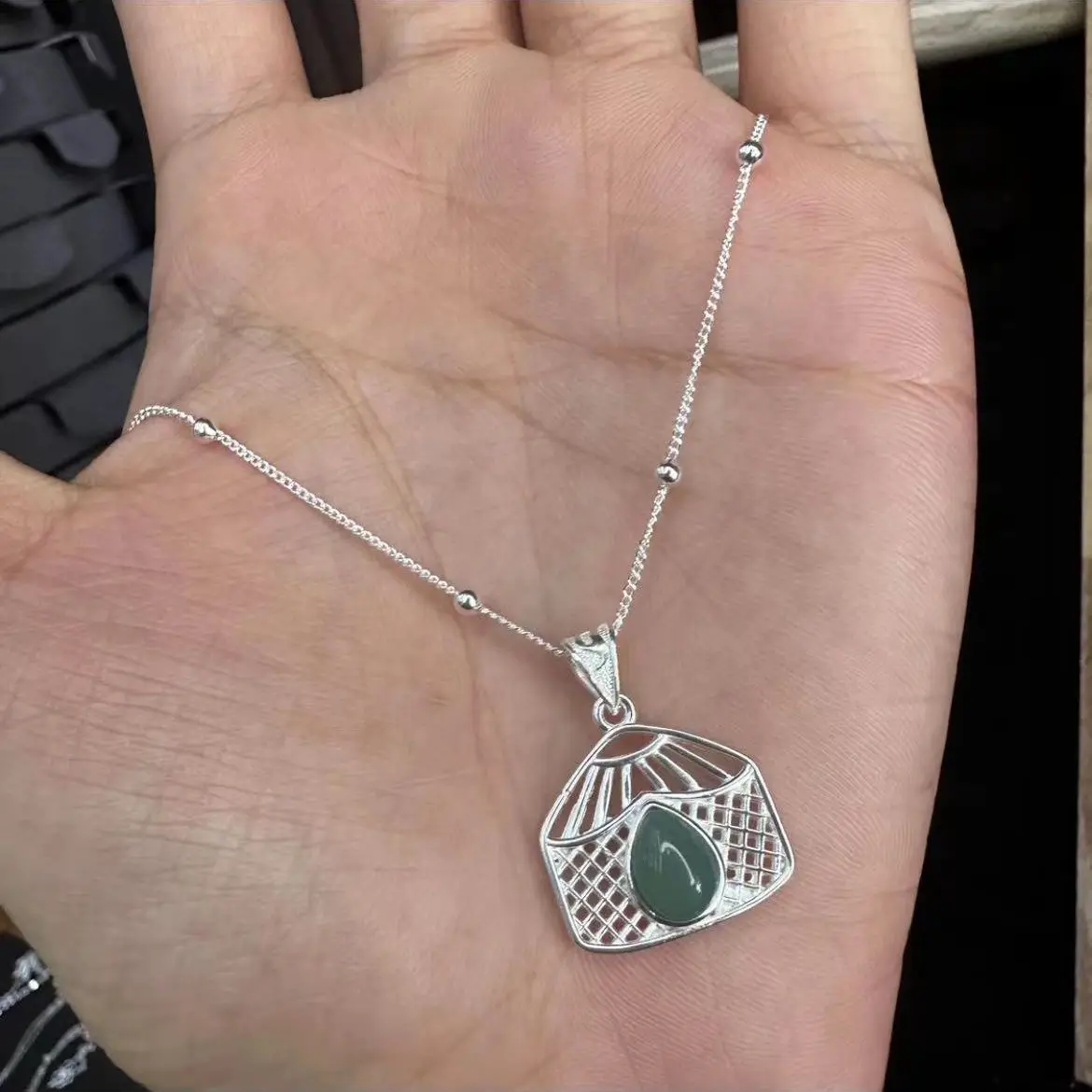 Ethnic Style Adorned Imitation Multicolored Gemstones Silver Color Mongolian Yurt Necklace UNISEX Cultural Exchange Necklace