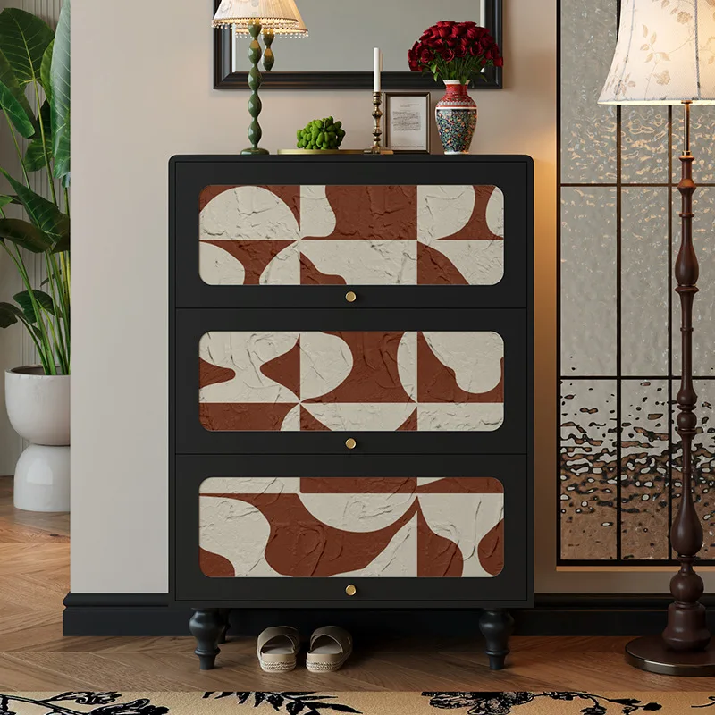 

Французский ретро-геометрический домашний шкаф для обуви, входной шкаф, бытовая гостиная, встроенная у стены, функция из массива дерева