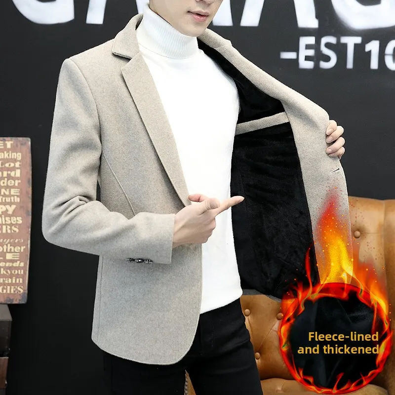 

Thiened Fce Warm Casual Men's Suit Korean Sle Trendy Woolen Autumn Winter Faion Single-breasted Coat Sli