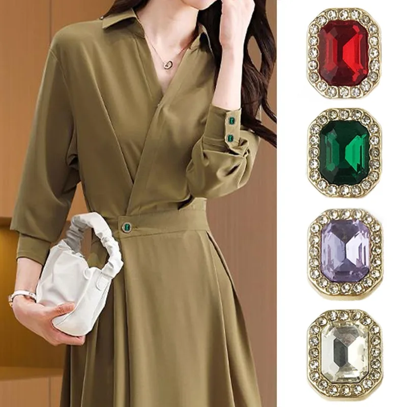 

FCXDG 12.5mm Fashion High-grade Diamonds Colourful Square Metal Buttons Women's Shirts Jackets Dress Delicate Decorative Buttons