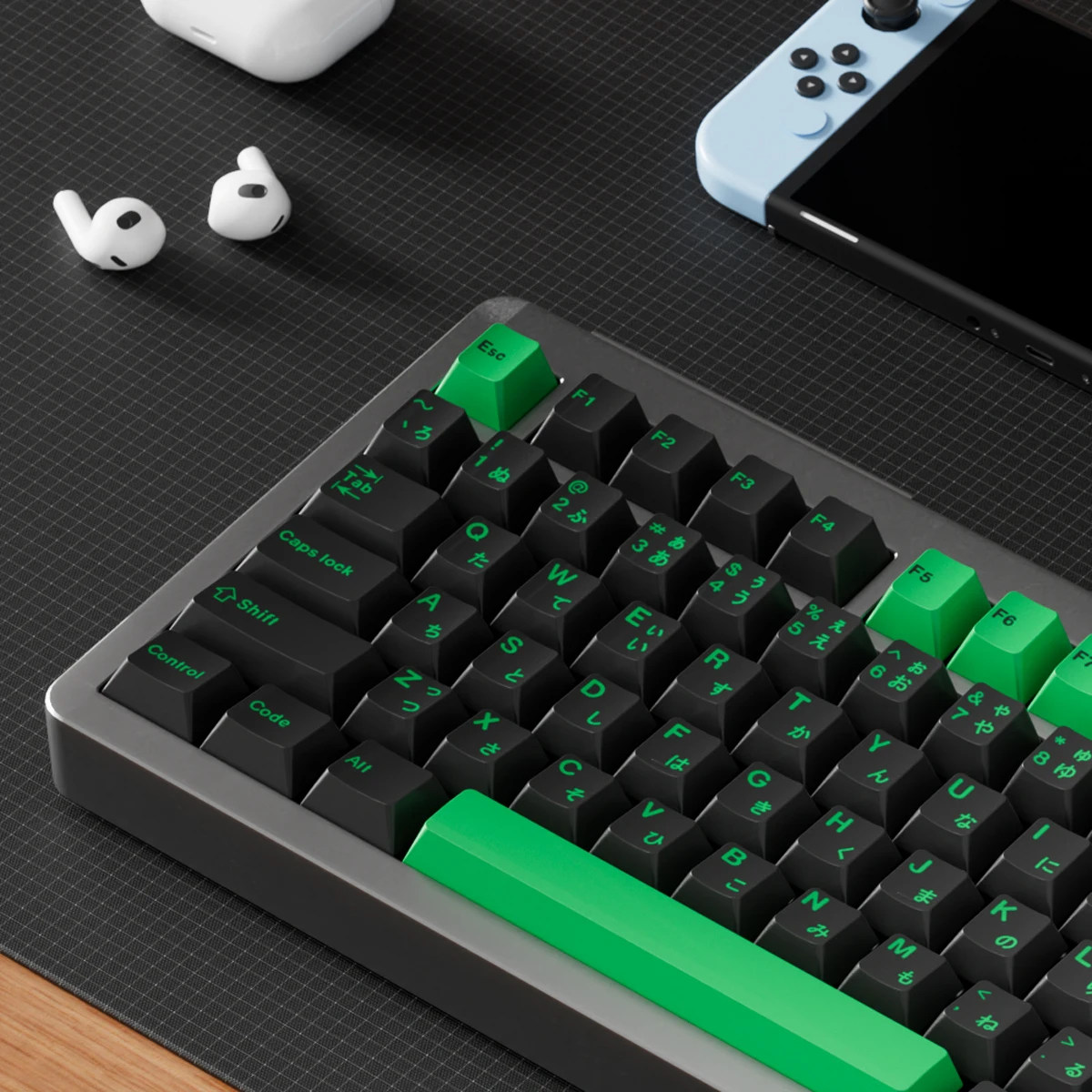 Minimalist Black Green Keycaps PBT Cherry Profile 1.7mm Thicknees Japanese Korean stroke for MX Switches Mechanical Keyboard