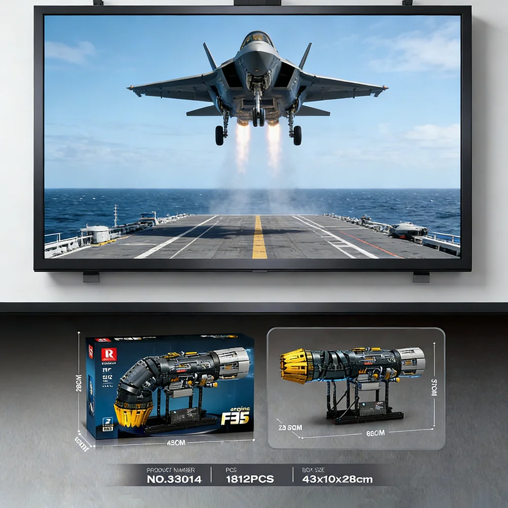 

1812 шт. строительные блоки, игрушки, игрушки F135-PW-900, турбовентилятор, двигатель для истребителя F35B, соотношение 1:17, электрический привод, дизайнерские блоки, игрушка