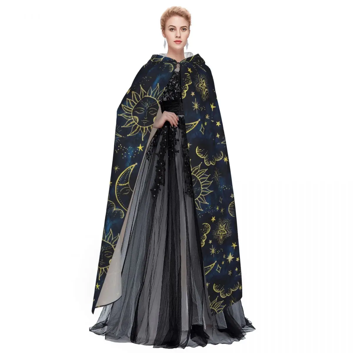 Long Cape Cloak Cosmos Astrology Sun Moon Hooded Cloak Coat Autumn Hoodies