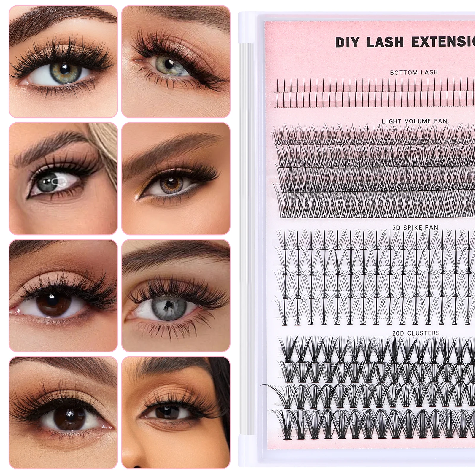 Extensões individuais de cílios postiços, 7D Spike Fans, 20D Cluster, DIY cílios, 5-16mm Bottom Lash, maquiagem para profissionais, 320pcs