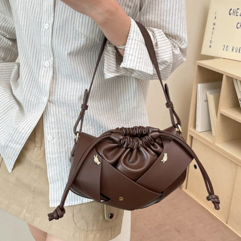 

French Woven Handbag High Quality Retro Drawstring Pleated Cloud Handbag Women Classic Elegant Shoulder Bag Brand Crossbody Bag