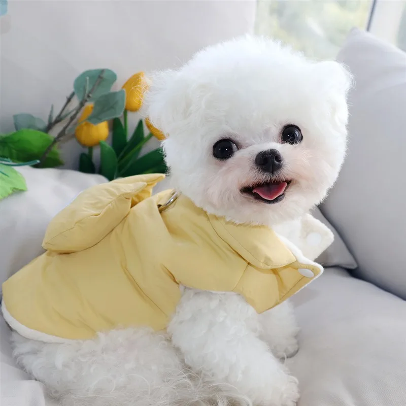 Cartoon Modeling Dog Clothes Leashable Teddy Cotton Clothes Bichon Solid Color Down Jacket Thickened Two-legged Clothes