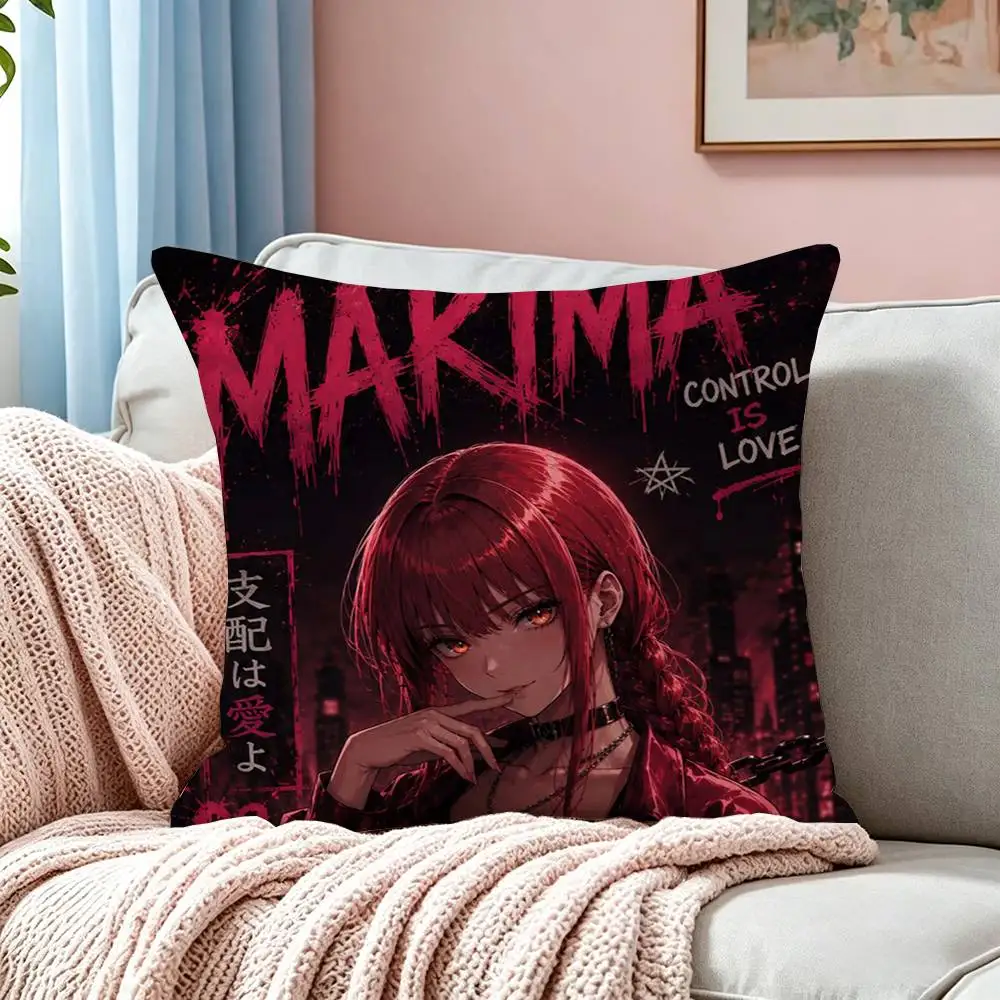 Anime C-Chainsaw Man M-Makima  Square Double-Sided printed Pillow Case Bedroom Bedside Pillow Sofa Cushion Cover