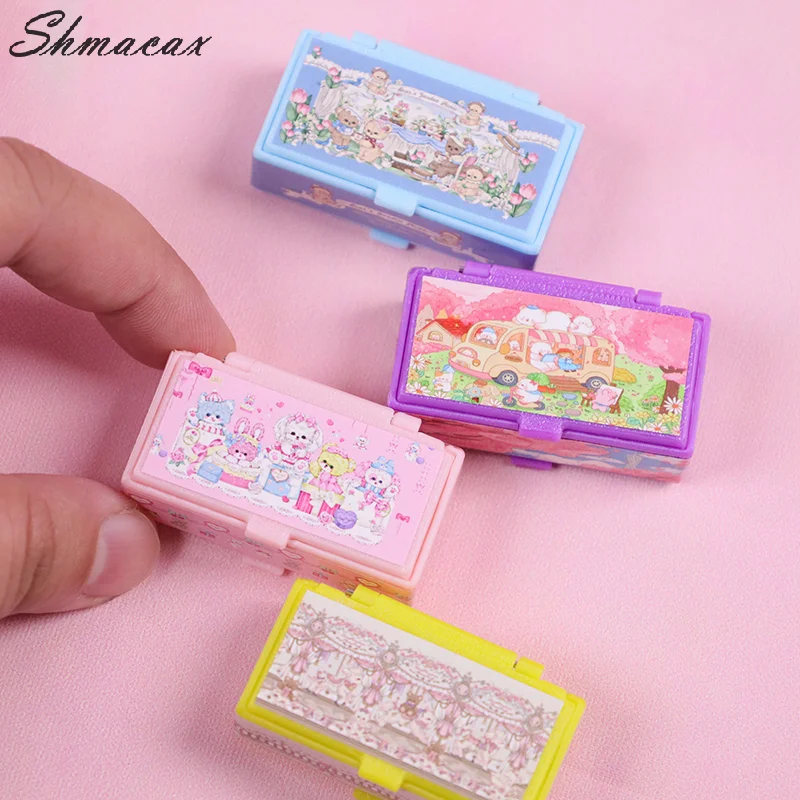 Dollhouse Miniature Stationery Pencil Case, Caixa Organizadora, Modelo Simulação Cena Acessórios, Brinquedos para crianças