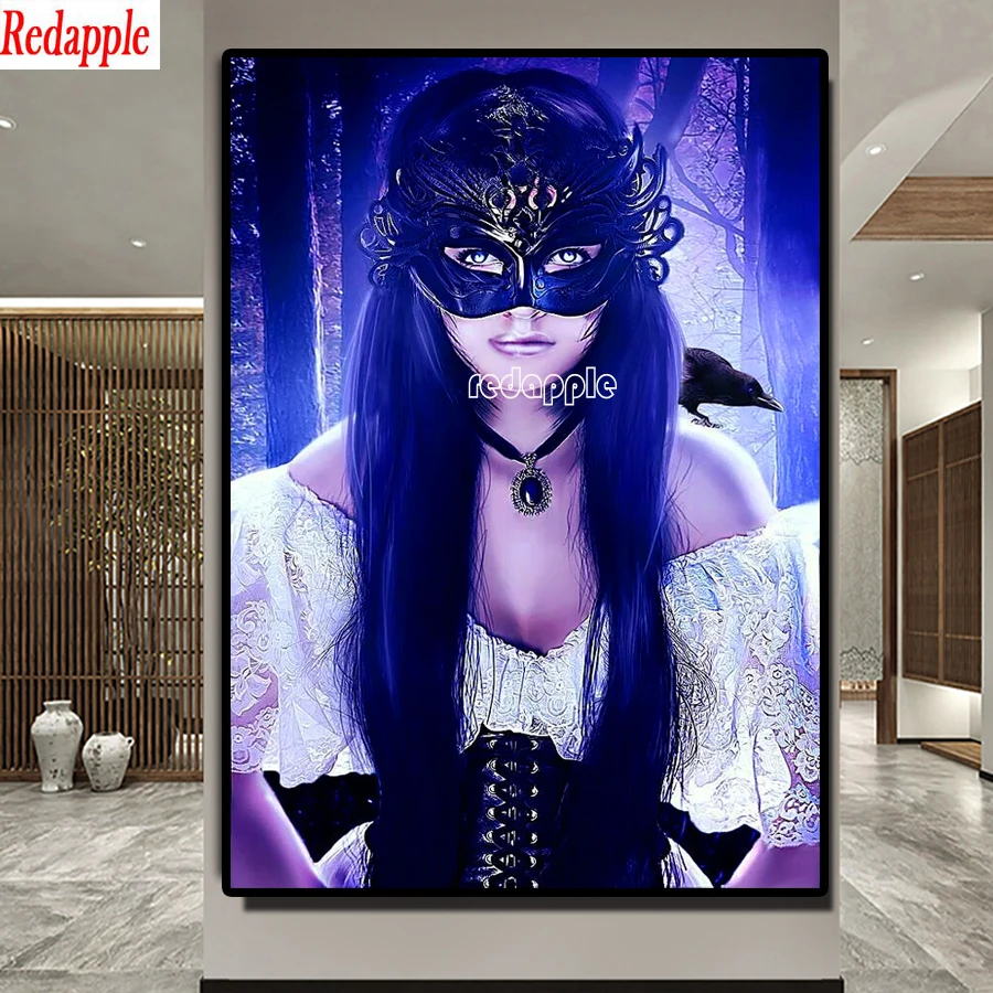 

forest woman Diamond Painting 5D Full Square Round Drill blue mask art Daimond Embroidery beauty girl Painting Cross Stitch gift