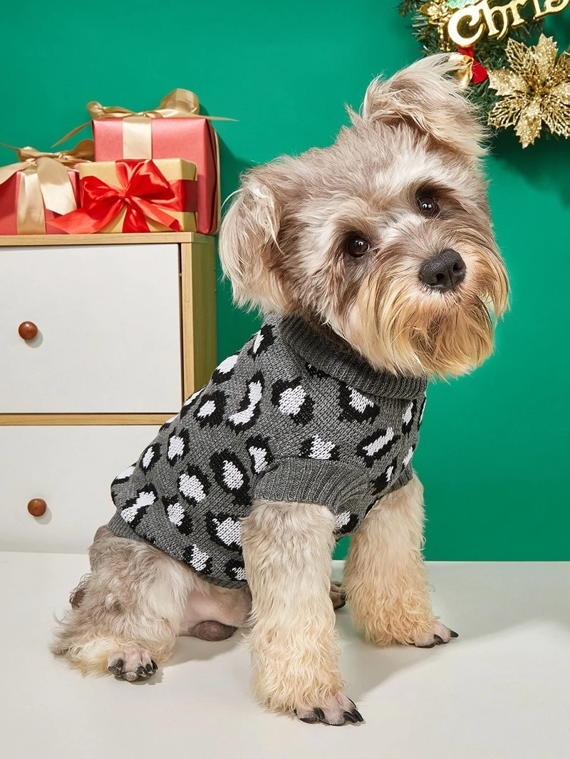 Lovely Pink Leopard Pet Dog Clothes Soft Winter Puppy Sweater Overalls York Dog Knitted Breathable Sphinx Cat Sweatshirt