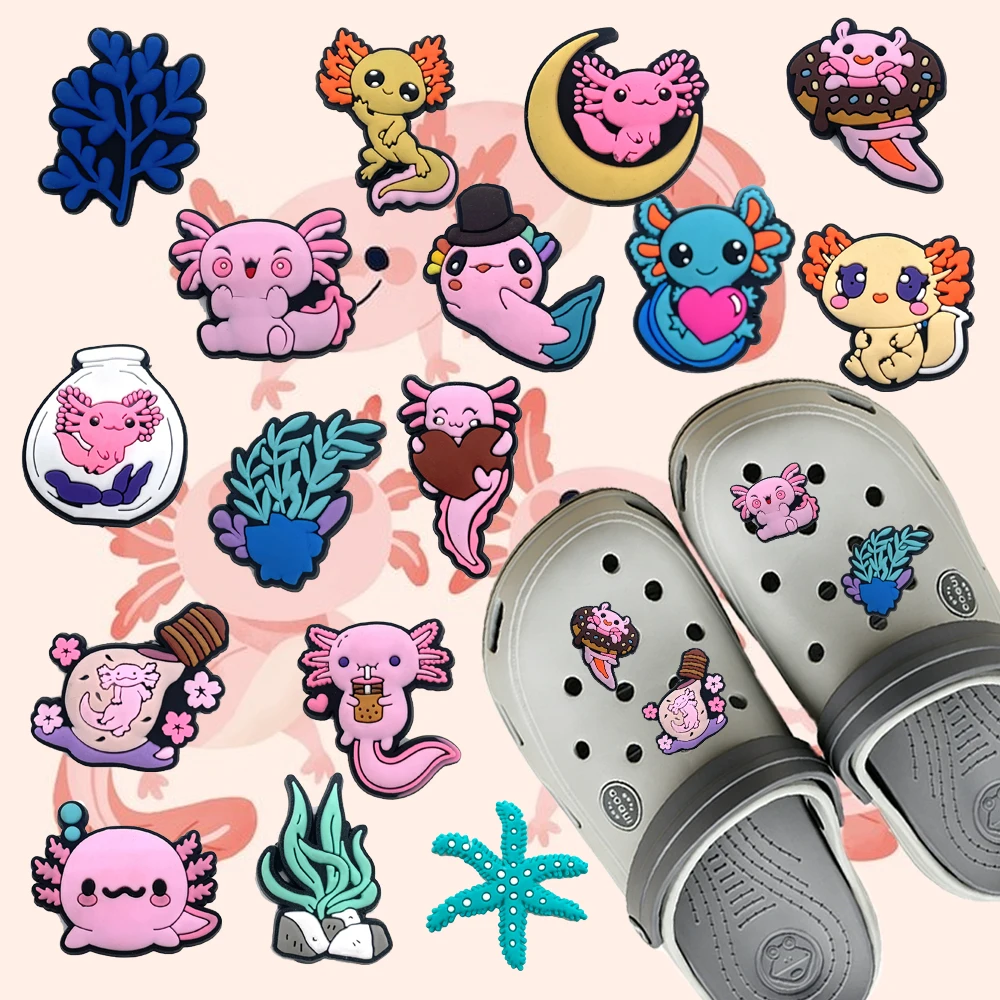 New 1-16pcs Cartoon Pink Blue Salamander Series PVC Shoe Accessories Sandal Wristbands Decorations DIY Creativity Party Gifts