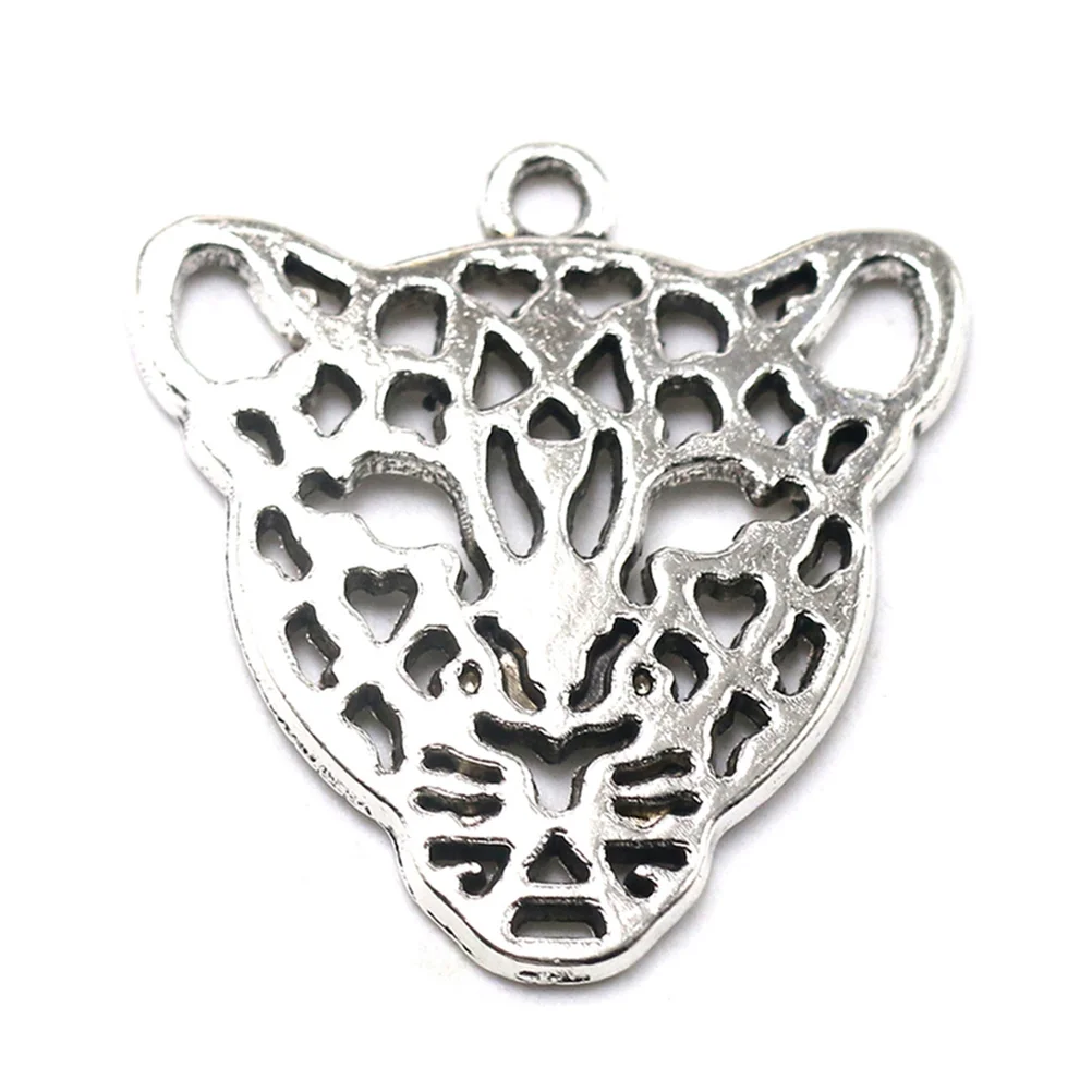 20pcs Hollow out Leopard Head Pendants DIY Alloy Charms Jewelry Making Accessory for Necklace Sweater Chain ( Silver)