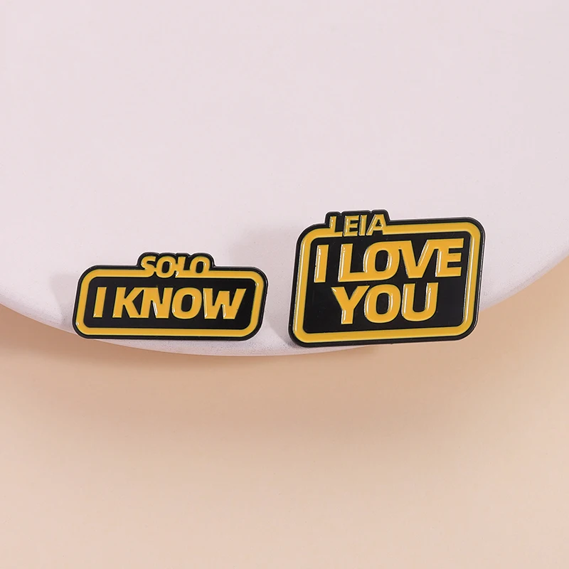

Science Fiction Adventure Film Lines Enamel Pins Solo I Know I Love You Brooch Lapel Badge Gothic Quotes Jewelry Fans Gifts ﻿