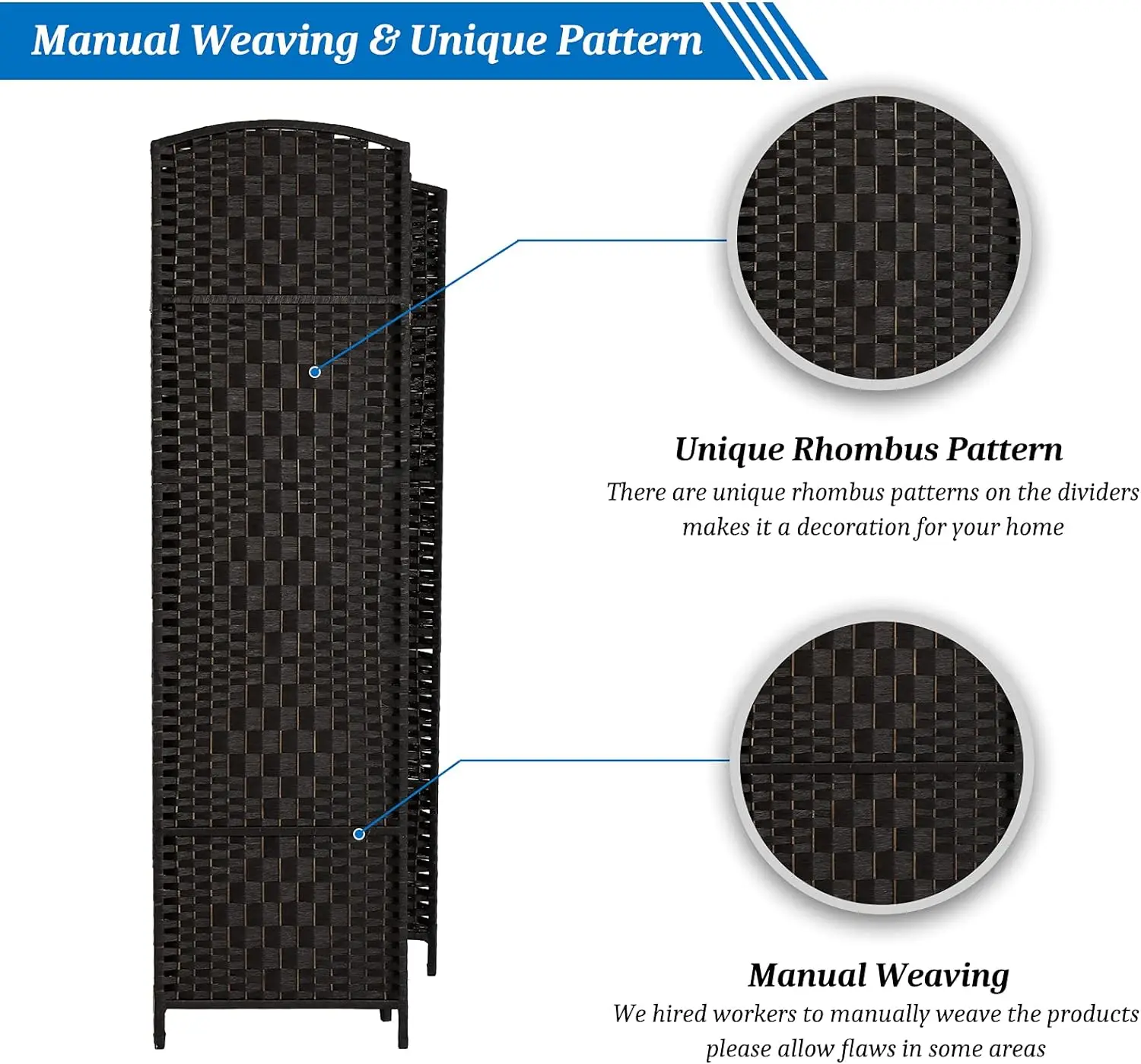 Imagem -06 - Alto Rattan Quarto Divisor Folding Privacy Screen Divisória Interior Divisórias de Parede Autônomo Dobradiça Separador Espaço Pés Pés