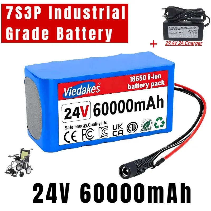 Oplaadbare 24V 10000mAh lithiumbatterij 7S3P-pack met BMS, voor elektrisch gereedschap, scooter, grasmaaier, stofzuiger, LED-licht