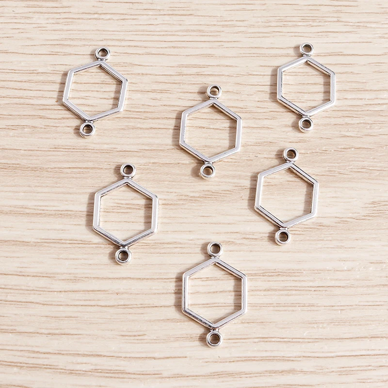 Tusember 50 Stück Legierungs-Verbinderanhänger in Silberfarbe, Wabenform, für Schmuck, handgefertigt, DIY-Schmuckherstellung – Detail 5