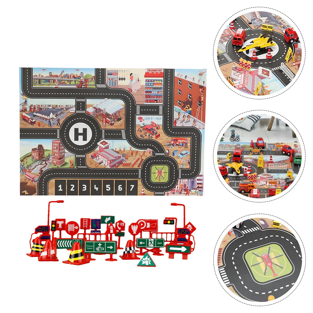 Fire Scene Toy Educational Traffic Learning Carpet for Children Cloth Road Sign Roadblock