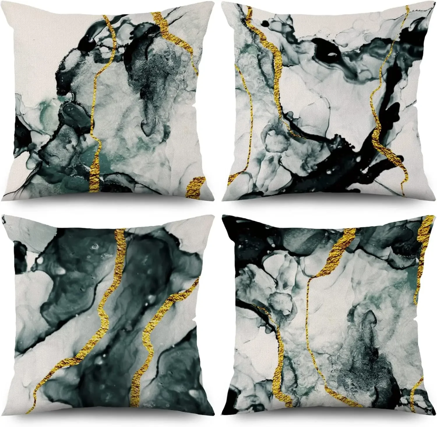 Modern Art Blue White Gold Ink Painting Texture Sofa Decorative Cushion Covers Flax Textile Upholstery Pillowcase