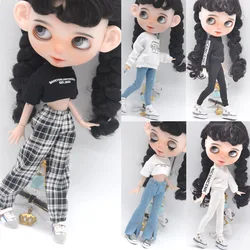 Blyth Clothes Azone OB22 OB24 Doll Accessories Fashion Short T Black White Jeans Plaid Pants Toy Gift