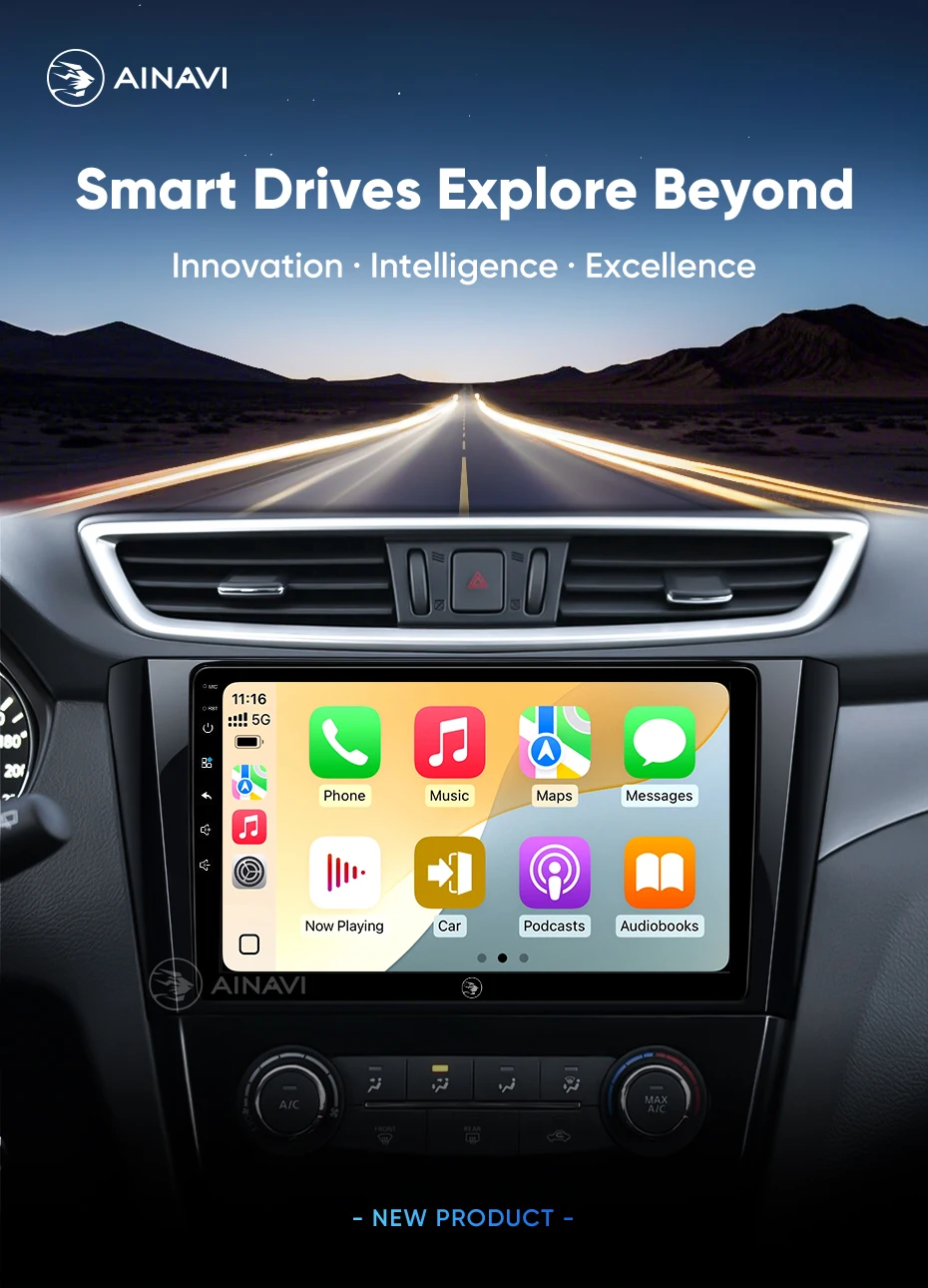 Ainavi Android Autoradio für Nissan Qashqai J11 X-Trail 3 T32 2013-2017, kabelloses Carplay, Android Auto, 4G Auto-Multimedia-Player, GPS-Navigation, SWC, BT5.0, HD IPS, HDMI-Ausgang, MP5, FM, AM, RDS, Gyroskop, 2 DIN Autoradio – Detail 6