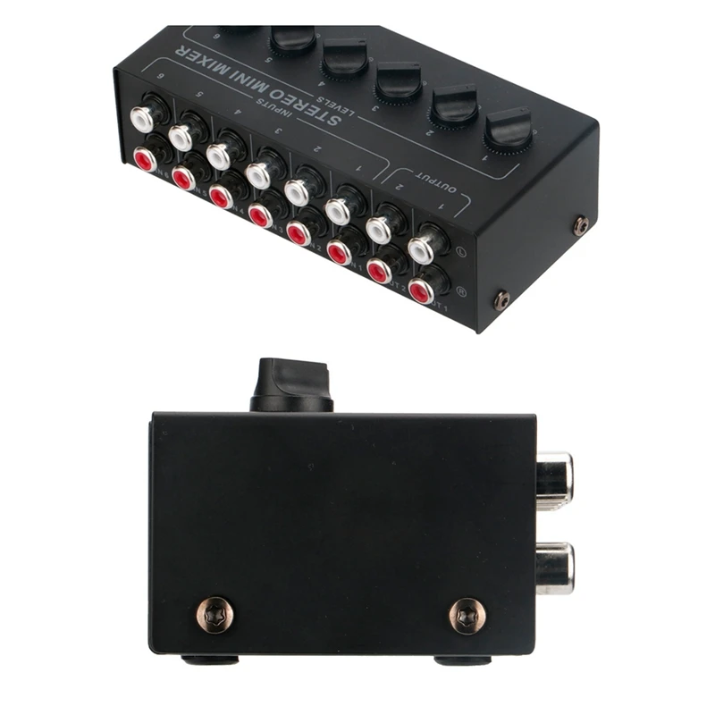 A99E-Channels Mixer Stereo Pasif Mixer Audio Mini Mixer Suara Portabel Input RCA Kebisingan Ultra Rendah untuk Studio Langsung