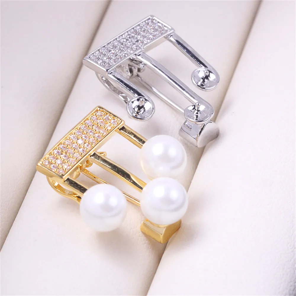 

DIY Pearl Accessories Copper Gold-plated Micro-set Zircon Notes Pearl Brooch Empty Support Temperament Personality Female Small