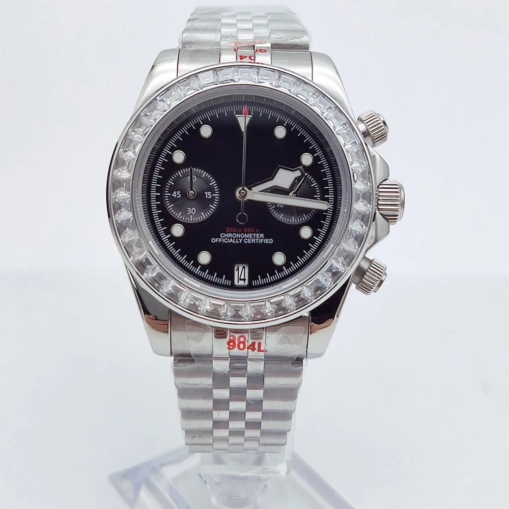 

39 мм мужские часы хронограф с сапфировым стеклом модные роскошные кварцевые часы для мужчин VK64 Movt водонепроницаемые часы 6 часов дата