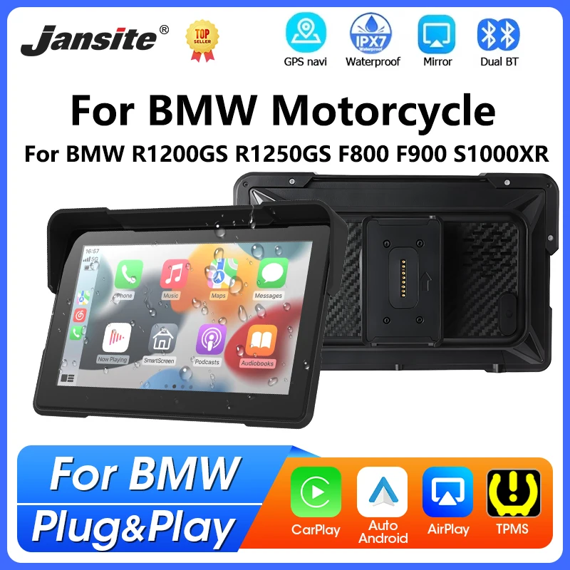 Jansite 7 Zoll Motorrad-GPS-Navigation Kabelloses CarPlay Android Auto BT Moto-Monitor für BMW R1200GS R1250GS F800 F900 S1000XR