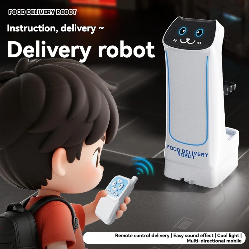 Children's Food Delivery Robot Remote Control Car Toy, Boys and Girls Sensing Automatic Intelligent Transportation, Snacks and B