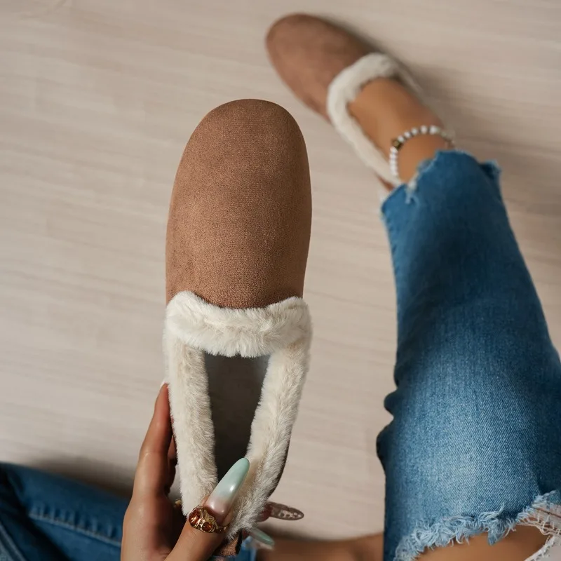 Winter Fashion Fluffy Thick Sole Casual Women's Snow Boots 2026 New Simple Indoor Anti Slip Warm Fleece Lined Comfort Women Shoe