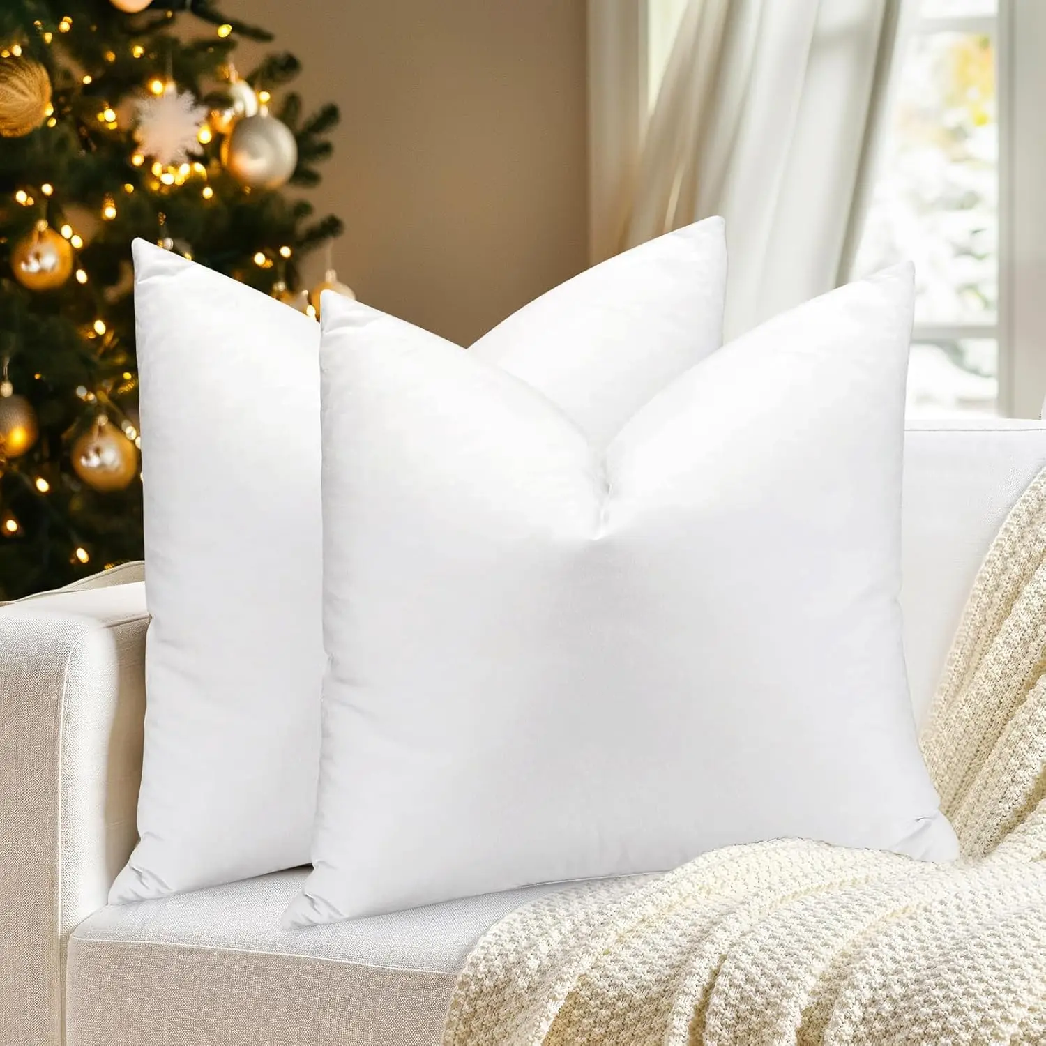 

Throw Pillow Inserts 22'' X 22'' Set Of 2, Down Feather Decorative Pillows, Luxury White Throw Pillows For Couch, Sofa, Bed And