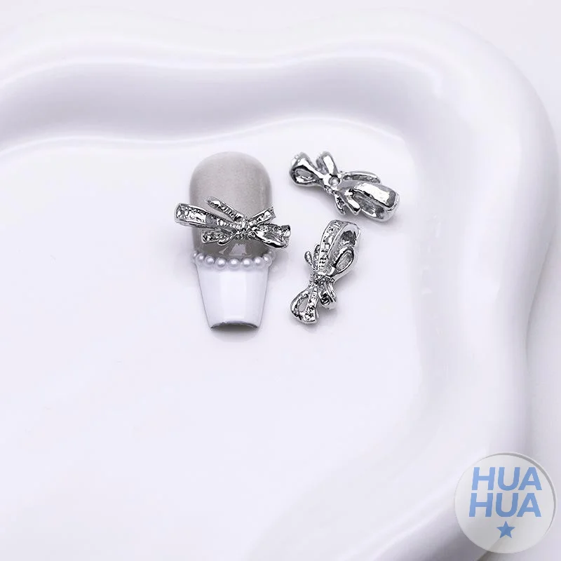 HUA 20 pièces exquis alliage Nail Art breloques de luxe Kawaii arc bijoux or argent ongles strass décoration bricolage accessoires pièces