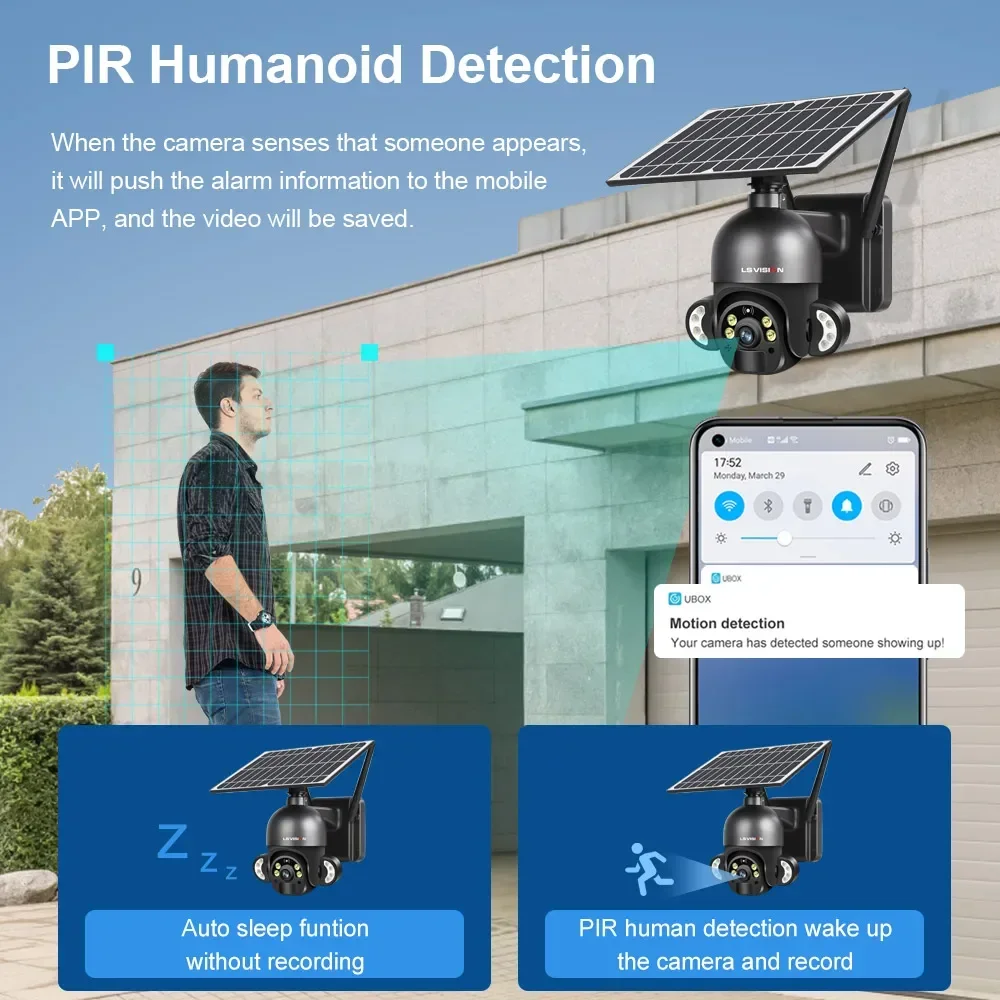 LS VISION 4MP WiFi cámara de seguridad Solar al aire libre 4G ranura para tarjeta Sim detección PIR conversación bidireccional IP66 cámaras de