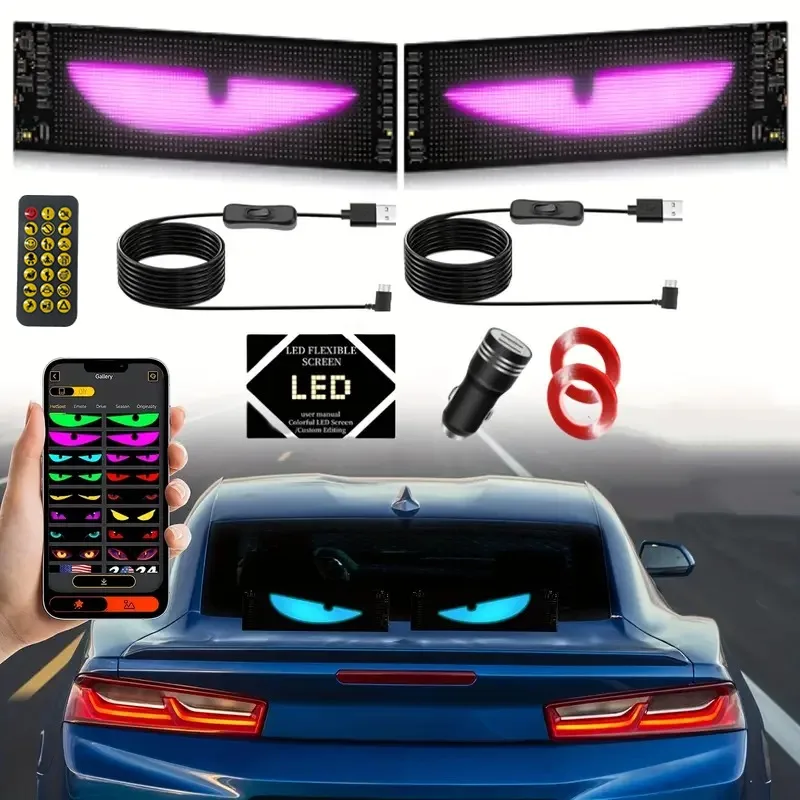 

Программируемая гибкая светодиодная матричная панель, 2 шт., с управлением через приложение, водонепроницаемый, гибкий экран с индивидуальным текстом для магазина, бара автомобиля