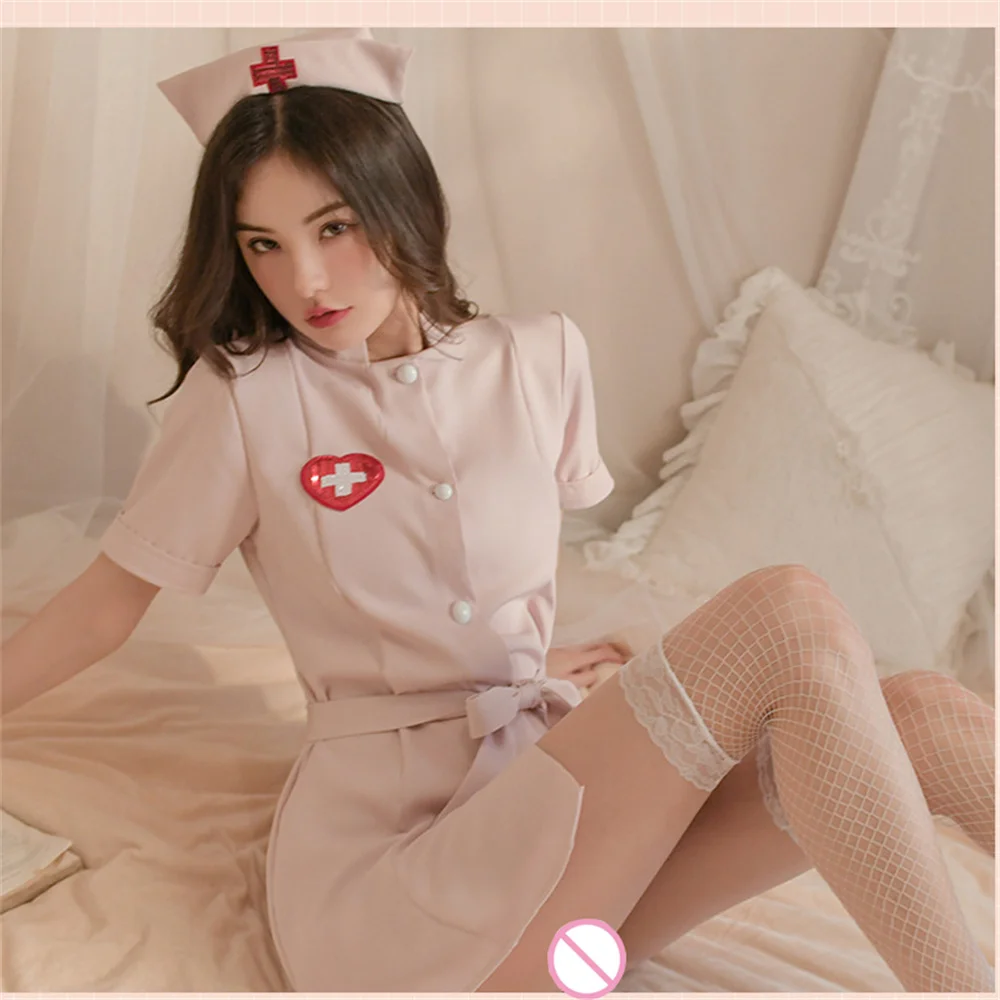 Angel In White Women Sexy Lingerie Erotic Nurse Uniform Adult Sex Hot Dress Cosplay Girls Porn Costumes Deep-V Neck Nightdress