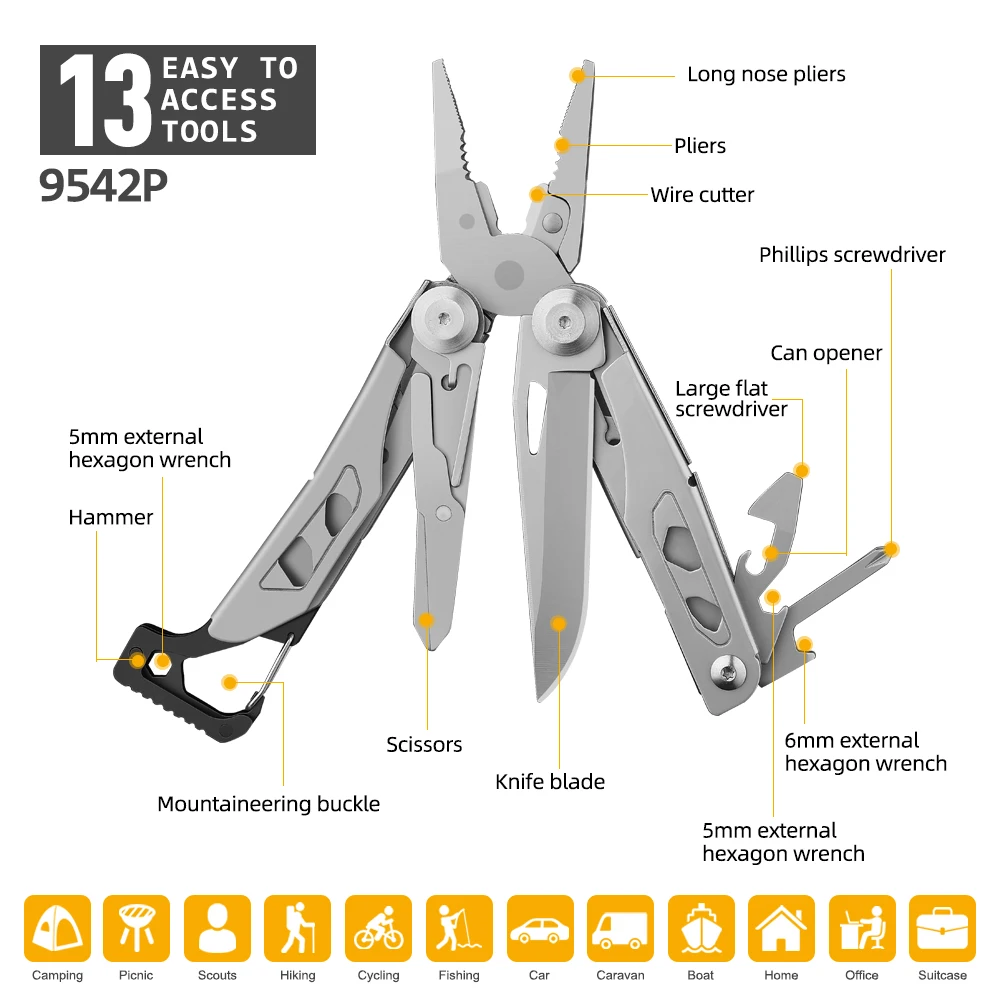 Professional Stainless Steel Multitool Pliers Pocket Knife, Bottle Opener, Screwdriver with Nylon Sheath ，Apply to Camping Hunti