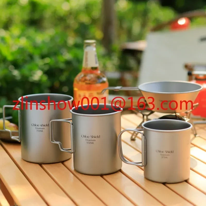 Ultralight Titanium Cup 375ml 550ml 750ml Outdoor Portable Camping Picnic Water Cup Mug with Foldable Handle camping kitchen