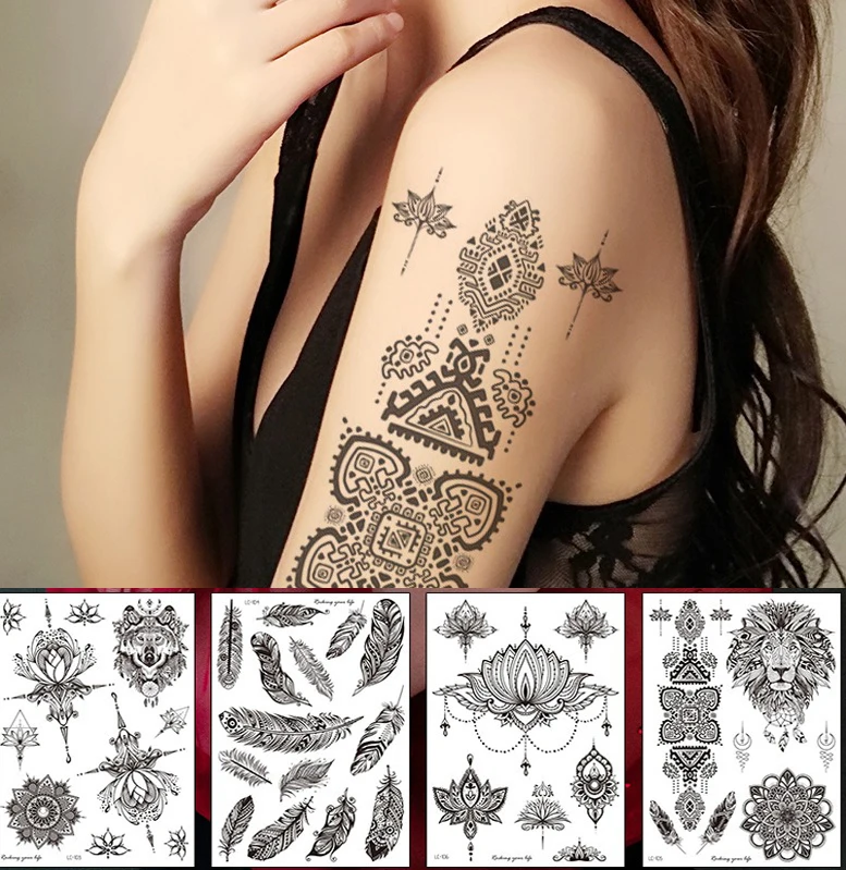 

Свадебный инструмент, свадебная поддельная татуировка для женщин, татуировка хной, боди-арт, наклейка, временная Т-образная черная татуировка, наклейки