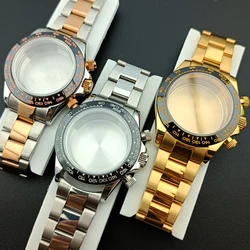 Silver/Black 39.3mm Waterproof Stainless Steel VK63 Quartz Sapphire Case Suitable for VK63 Movement 20mm Strap Watch Box