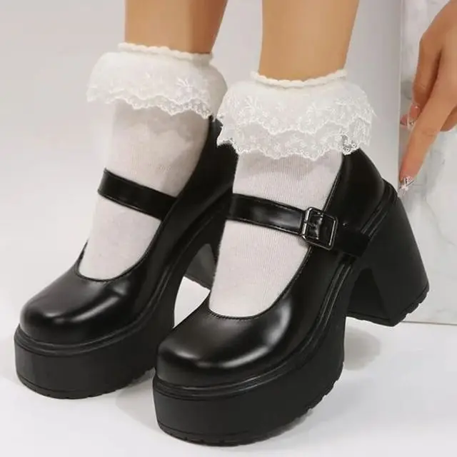 High Quality Rubber Sole Japanese Style Platform Lolita Shoes Women Vintage Soft Sister Girls Shoes School mary jane shoes white