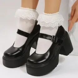 High Quality Rubber Sole Japanese Style Platform Lolita Shoes Women Vintage Soft Sister Girls Shoes School mary jane shoes white