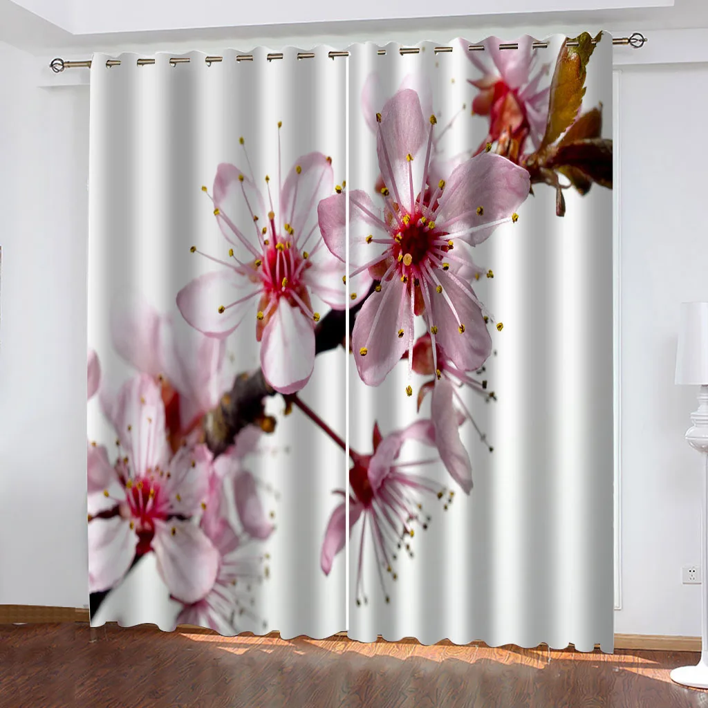 

HUANZHUANG Curtains On Offer Fashion Pink Peach Blossom Curtains 2 Panels Kids Decor Curtains Boys Girls Bedroom Living