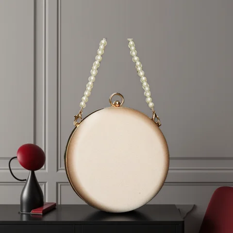 Cape-Bay Petit sac pour femme, sac brodé en polyester soyeux, sac pour femme brodé, sac d’accessoires rétro pour Cheongsam, petit sac à chaîne de style ancien pour femme de style ethnique chinois, sac rond en forme de coque rigide avec cadre en métal doré, sac décontracté, sac à bandoulière