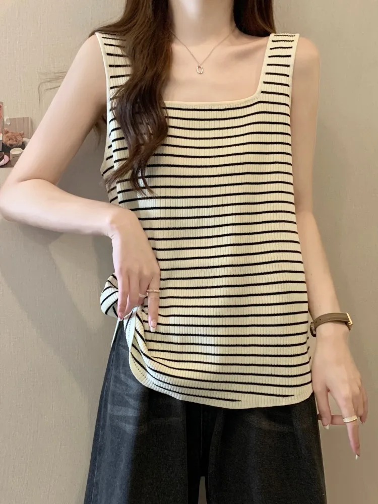 

plus Size Slimming Knitted Sports Tank Top Women's Summer Outerwear Inner Match Base irt Casual Commute Sle Loose Fit