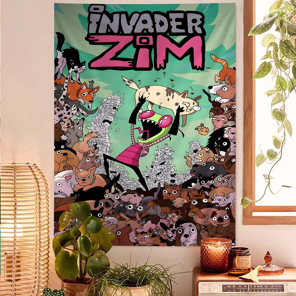 Invader Z-Zim Cartoon Tapestry Bohemian Wall Tapestries Mandala Home Decor